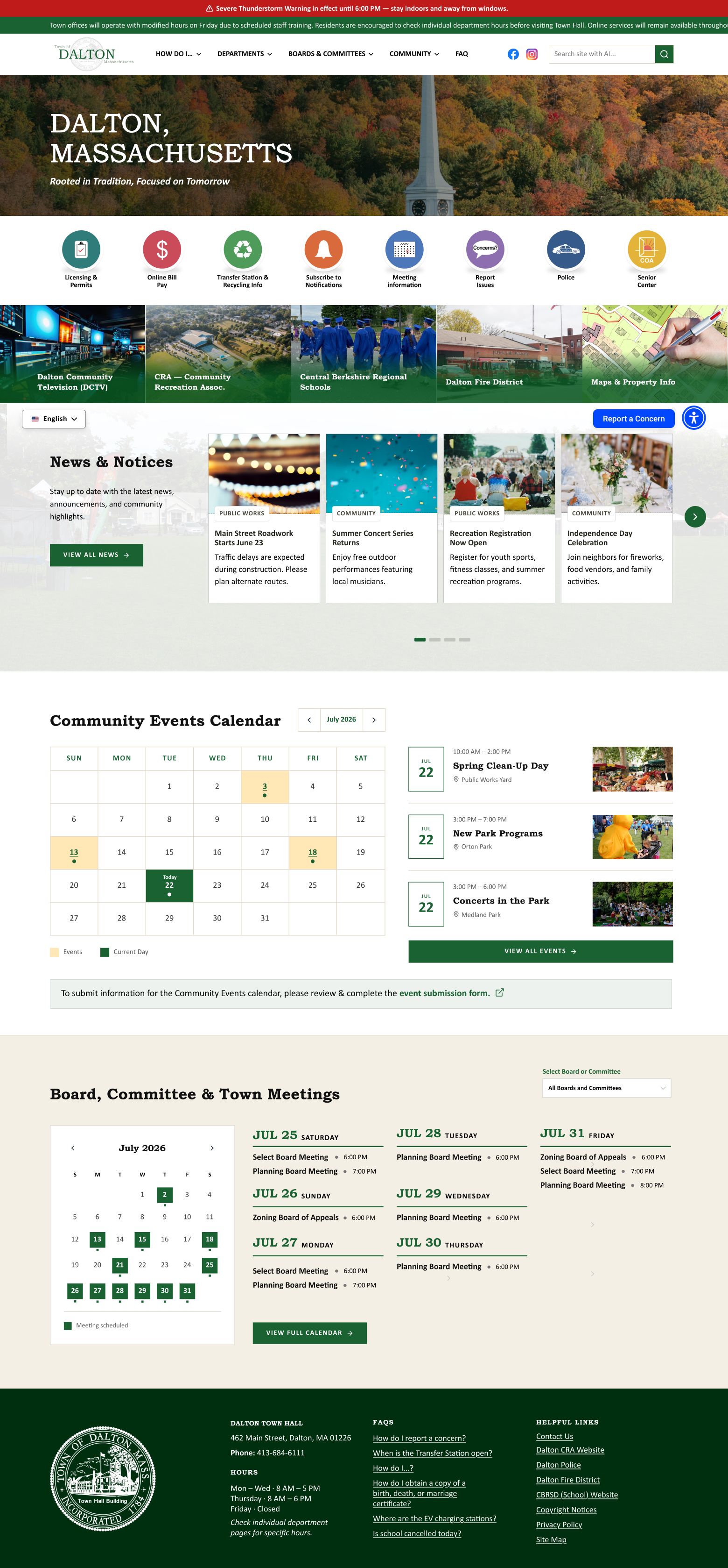 Town of Dalton, Massachusetts full desktop design